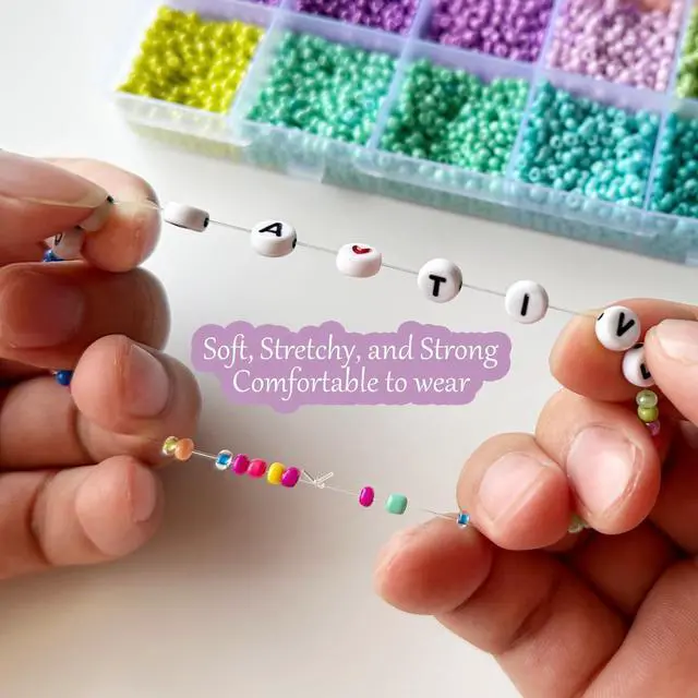 Alt view image 6 of 7 - 0.5mm Elastic Bracelet String, QBJAYTY 393 Yds Stretchy Bracelet String Clear for Seed Letter Clay Beads, Stretch Beading String Cord for Bracelet Making (0.5mm Crystal 3 Rolls)