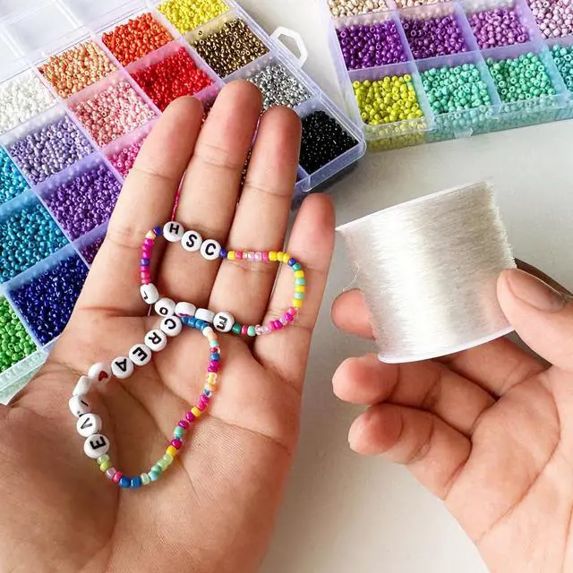 Alt view image 7 of 7 - 0.5mm Elastic Bracelet String, QBJAYTY 393 Yds Stretchy Bracelet String Clear for Seed Letter Clay Beads, Stretch Beading String Cord for Bracelet Making (0.5mm Crystal 3 Rolls)