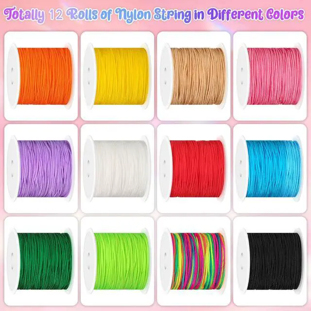 Alt view image 2 of 7 - 12 Rolls Nylon String for Bracelets, Chinese Knotting Nylon Cord for Jewelry Making, Nylon Beading Thread for Kumihimo, Braided Bracelets, Necklaces, Macrame Craft, Wind Chime