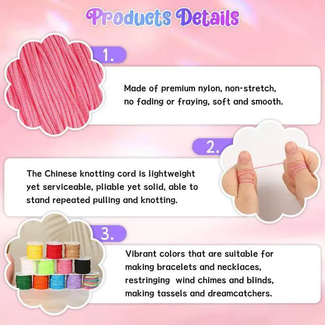 Alt view image 6 of 7 - 12 Rolls Nylon String for Bracelets, Chinese Knotting Nylon Cord for Jewelry Making, Nylon Beading Thread for Kumihimo, Braided Bracelets, Necklaces, Macrame Craft, Wind Chime