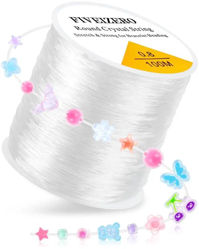 Main image of 1 Rolls FIVEIZERO Elastic Bracelets String Cord,0.8 Round Crystal Elastic String for Bracelets Necklace Beading & Jewelry Making, White Transparent Stretch Bead Cord Thread