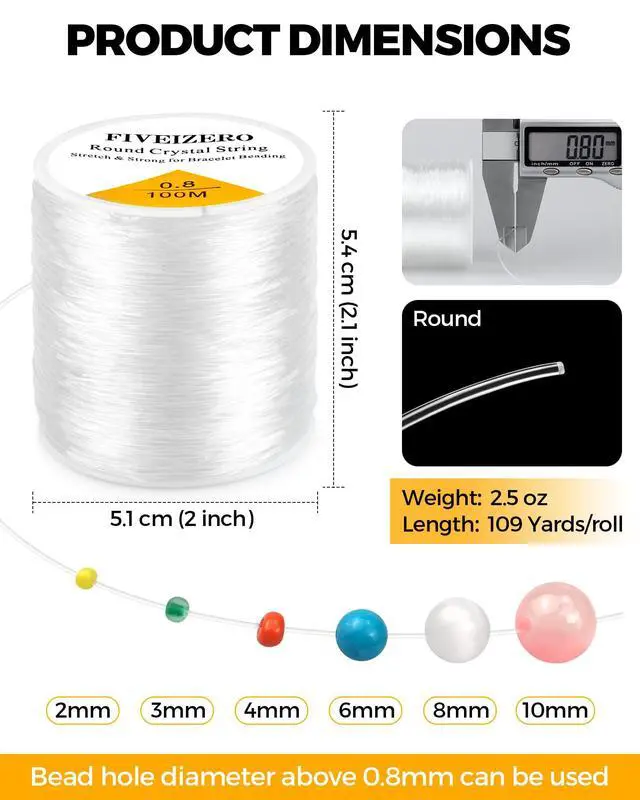 Alt view image 2 of 6 - 1 Rolls FIVEIZERO Elastic Bracelets String Cord,0.8 Round Crystal Elastic String for Bracelets Necklace Beading & Jewelry Making, White Transparent Stretch Bead Cord Thread