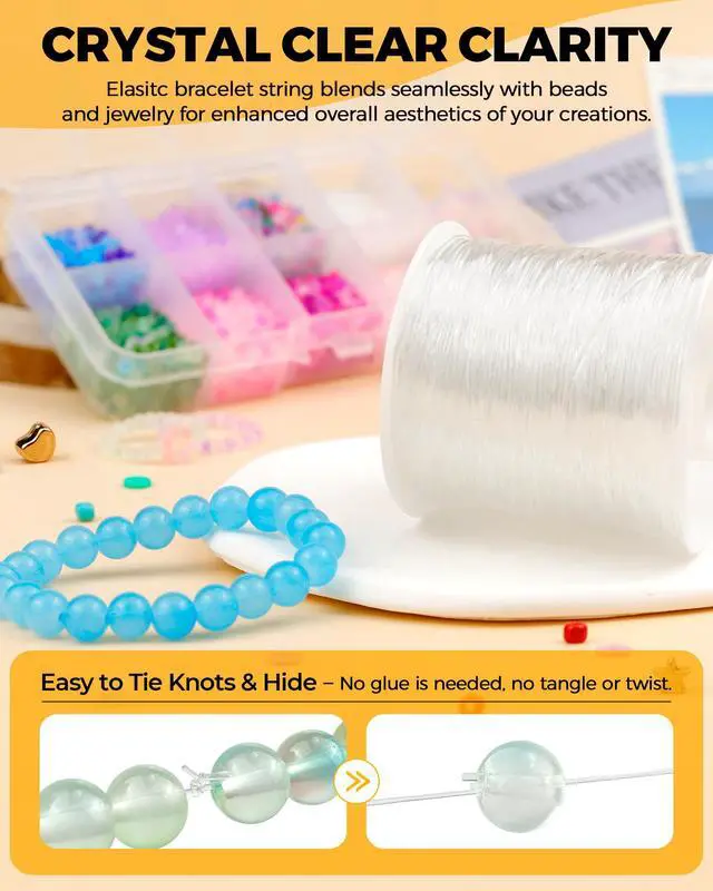 Alt view image 3 of 6 - 1 Rolls FIVEIZERO Elastic Bracelets String Cord,0.8 Round Crystal Elastic String for Bracelets Necklace Beading & Jewelry Making, White Transparent Stretch Bead Cord Thread