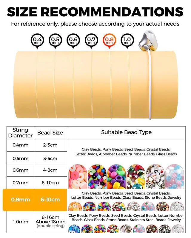 Alt view image 5 of 6 - 1 Rolls FIVEIZERO Elastic Bracelets String Cord,0.8 Round Crystal Elastic String for Bracelets Necklace Beading & Jewelry Making, White Transparent Stretch Bead Cord Thread