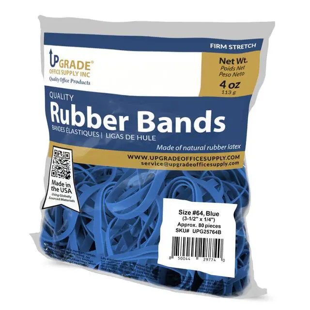 Alt view image 2 of 7 - Rubber Bands, Size 64, Blue, 3 1/2 x 1/4 in, 1/4 lb Bag, 80 Count, USA