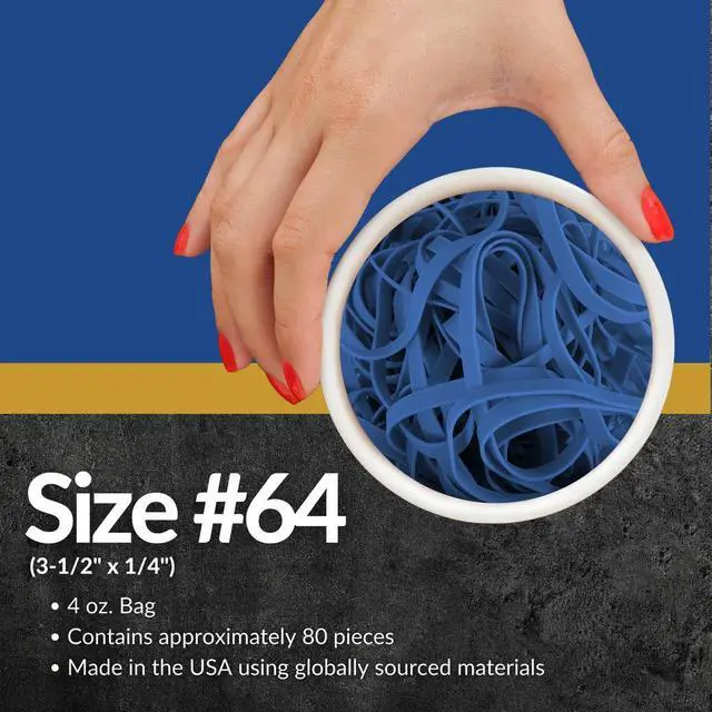 Alt view image 5 of 7 - Rubber Bands, Size 64, Blue, 3 1/2 x 1/4 in, 1/4 lb Bag, 80 Count, USA