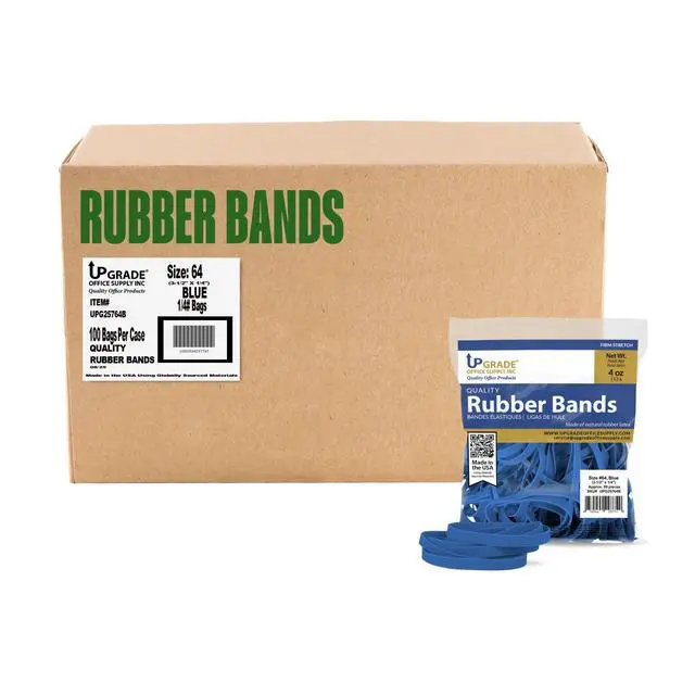 Alt view image 7 of 7 - Rubber Bands, Size 64, Blue, 3 1/2 x 1/4 in, 1/4 lb Bag, 80 Count, USA
