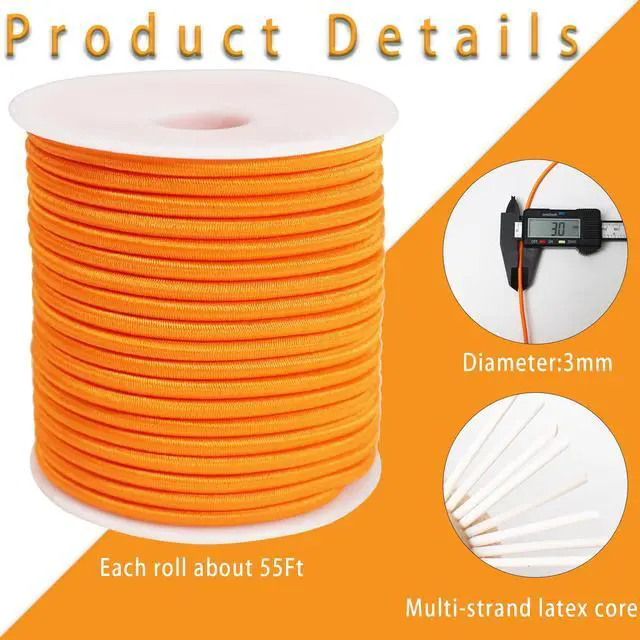 Alt view image 2 of 7 - 1/8 inch Elastic Cord String for Sewing 55ft 3mm Orange Round Elastic Rope Cord for Hair Ties Thin Elastic Strap Stretchy Thread for Clothes-Keychain-DIY Crafts & Project Supplies(ZH190)