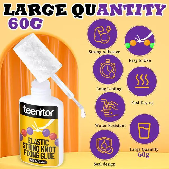 Alt view image 2 of 7 - 60g Jewelry Glue for Elastic String, 5 Pack Bracelet Glue for Elastic String, Jewelry Making Supplies Professional Elastic String Kont Fixing Drip for Clear String