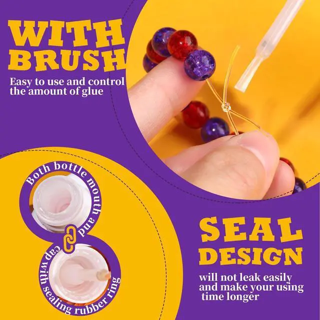 Alt view image 3 of 7 - 60g Jewelry Glue for Elastic String, 5 Pack Bracelet Glue for Elastic String, Jewelry Making Supplies Professional Elastic String Kont Fixing Drip for Clear String