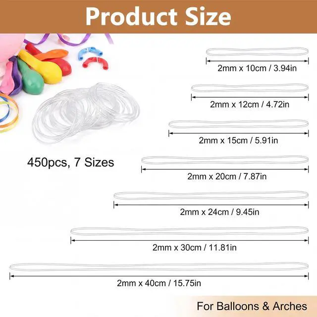Alt view image 2 of 7 - 450Pcs Clear Rubber Bands Set for Balloon Arches, Assorted Sizes Clear Rubber Bands for Weddings Home Crafts DIY Projects