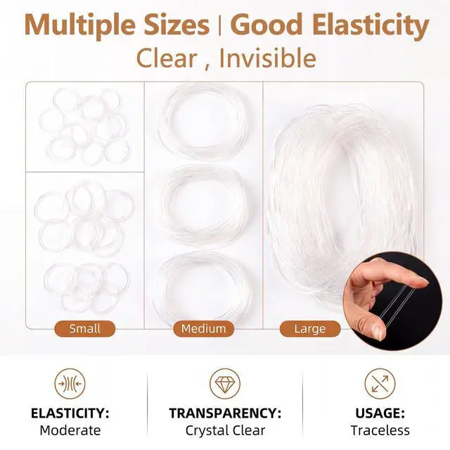 Alt view image 4 of 7 - 450Pcs Clear Rubber Bands Set for Balloon Arches, Assorted Sizes Clear Rubber Bands for Weddings Home Crafts DIY Projects