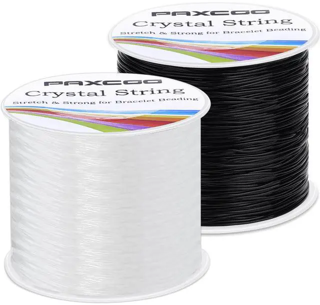 Main image of Bracelet String, Paxcoo 2 Rolls Elastic Stretchy Bead String Cord for Clay Beads Kandi Pony Beads Bracelets Jewelry Making (0.5 MM, Crystal & Black)