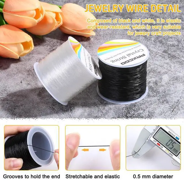 Alt view image 2 of 7 - Bracelet String, Paxcoo 2 Rolls Elastic Stretchy Bead String Cord for Clay Beads Kandi Pony Beads Bracelets Jewelry Making (0.5 MM, Crystal & Black)