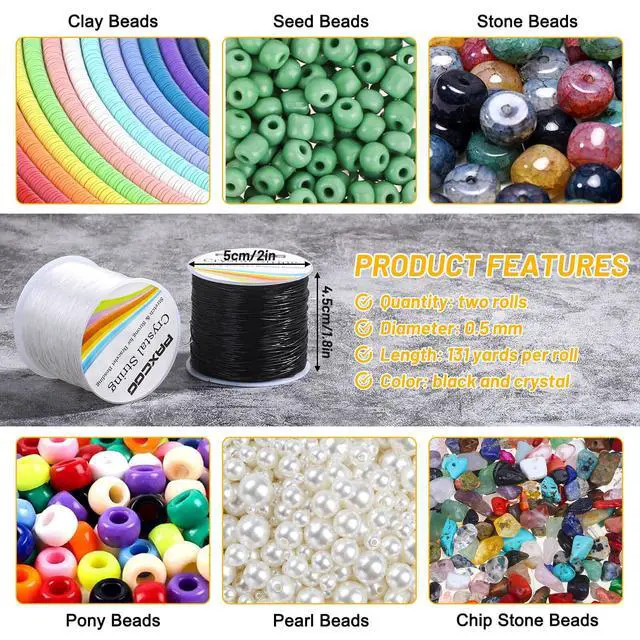Alt view image 3 of 7 - Bracelet String, Paxcoo 2 Rolls Elastic Stretchy Bead String Cord for Clay Beads Kandi Pony Beads Bracelets Jewelry Making (0.5 MM, Crystal & Black)