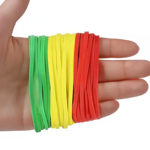 Main image of Rubber Bands - Size 33 - Standard Office Supplies - Thick Rubber Bands - 300 Colorful Bands (Green, Red, Yellow) - 1/2 Lb - Made in USA