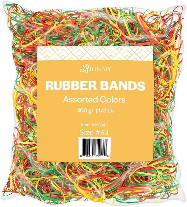 Alt view image 2 of 7 - Rubber Bands - Size 33 - Standard Office Supplies - Thick Rubber Bands - 300 Colorful Bands (Green, Red, Yellow) - 1/2 Lb - Made in USA