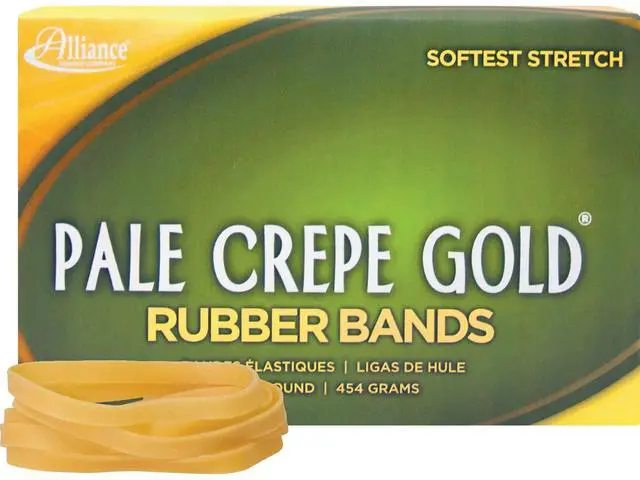 Main image of Pale Crepe Gold Rubber Bands, Size #64 (3-1/2" x 1/4"), Approx. 445 Bands, 1 lb. Box, Golden Crepe (20645)