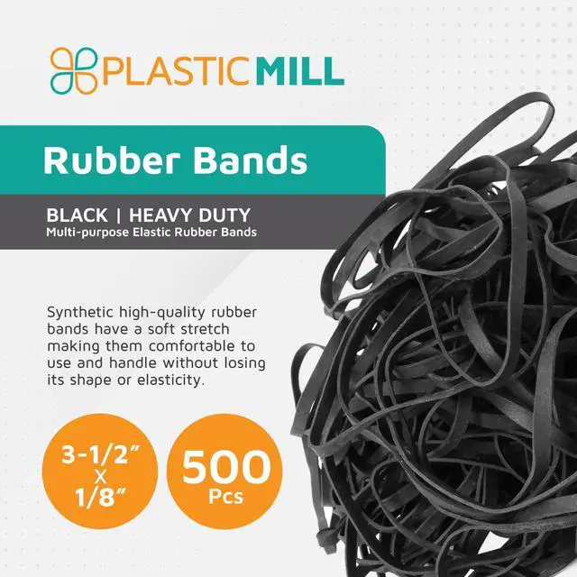 Alt view image 2 of 5 - UV Resistant Rubber Bands Size 33 (3 1/2" x 1/8") - EPDM #33 Black Rubber Bands Office Supplies - Strong, Elastic Bands for Crafts, Cash, File Folders (100-Pack)