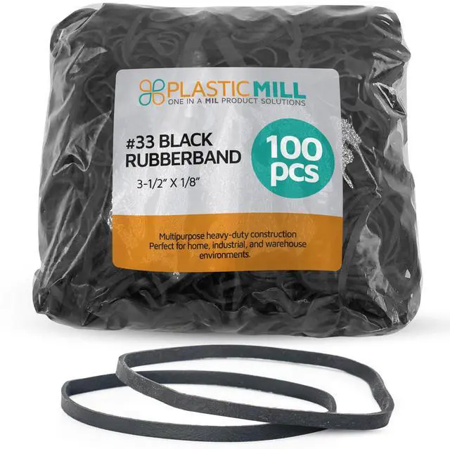 Main image of UV Resistant Rubber Bands Size 33 (3 1/2" x 1/8") - EPDM #33 Black Rubber Bands Office Supplies - Strong, Elastic Bands for Crafts, Cash, File Folders (100-Pack)