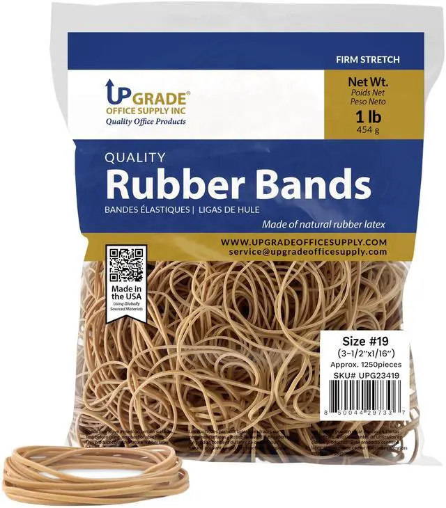 Main image of UPG23419 Rubber Bands, Size #19 (3-1/2 in x 1/16 in), 1,250 Bands, 1 lb, USA