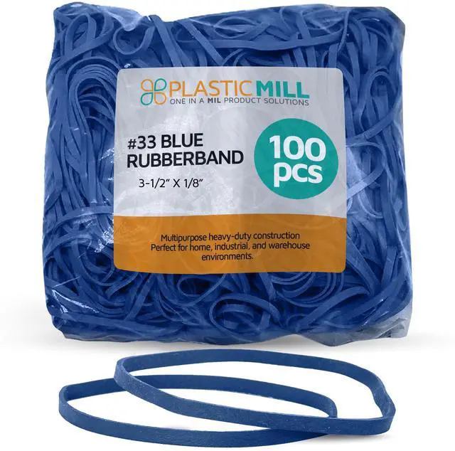 Main image of Blue Rubber Bands Size 33 (3 1/2" x 1/8") - #33 Colored Rubber Bands Office Supplies - Strong, Elastic Bands for Crafts, Balloon Garland, Cash, File Folders (100-Pack)