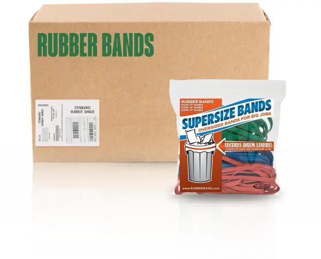 Main image of Rubber 08997 SuperSize Bands, Assorted Large Heavy Duty Latex Rubber Bands - 24 Count(Pack of 1), includes 8 bands of each size (12", 14", 17") in resealable bag