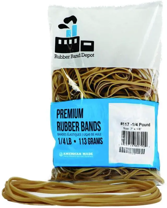 Main image of Rubber Band Depot, Size #117, Approximately 50 Rubber Bands Per Bag, Rubber Band Measurements: 7" x 1/8'' - 1/4 Pound Bag