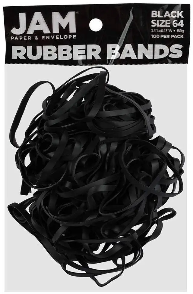 Main image of Durable Rubber Bands - Size 64 - Black Multi-Purpose Rubberbands - 100/Pack