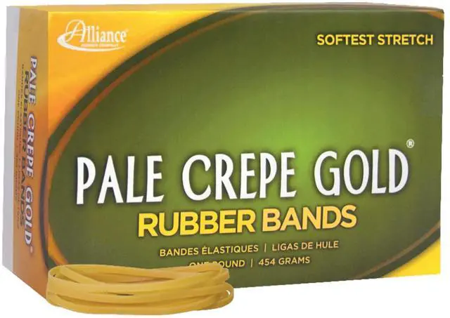 Main image of Rubber 20335 Pale Crepe Gold Rubber Bands Size #33, 1 lb Box Contains Approx. 970 Bands (3 1/2" x 1/8", Golden Crepe)