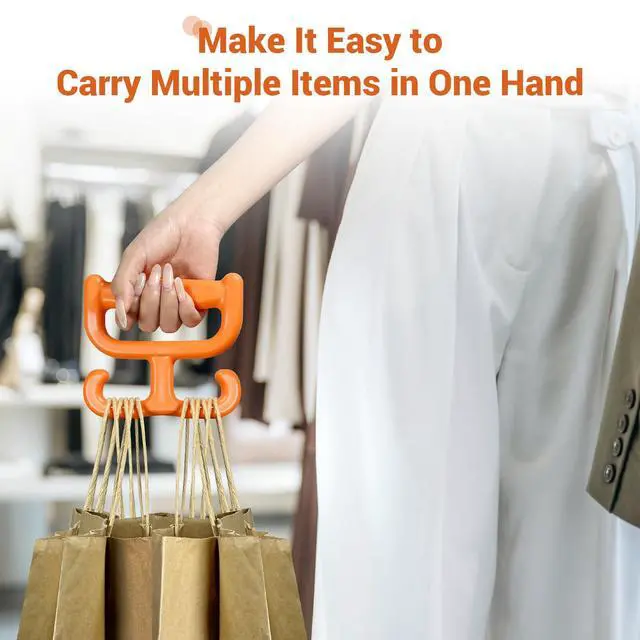 Alt view image 5 of 7 - 2 Pack Grocery Bag Shopping Bag Carrier Holder Handle for Plastic Bags, Each Holds 100lbs Durable Multi Purpose Heavy Duty Comfortable Grip (Orange)