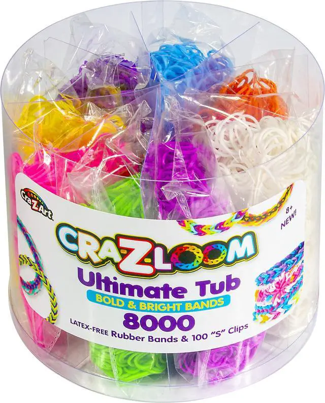 Alt view image 2 of 7 - Loom Ultimate Tub 8000 Latex Free Rubber Bands and 100 S Clips for Making Crafts in Bold and Bright Colors, multi