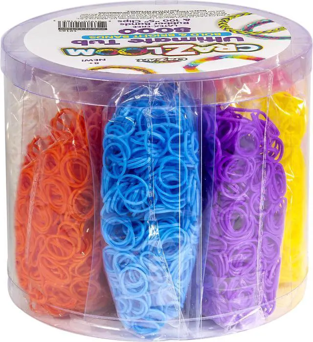 Alt view image 3 of 7 - Loom Ultimate Tub 8000 Latex Free Rubber Bands and 100 S Clips for Making Crafts in Bold and Bright Colors, multi