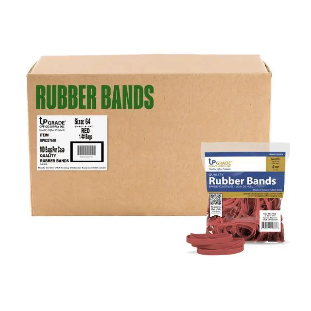 Alt view image 4 of 4 - Rubber Bands, Size 64, Red, 3 1/2 x 1/4 in, 1/4 lb Bag, 80 Count, USA