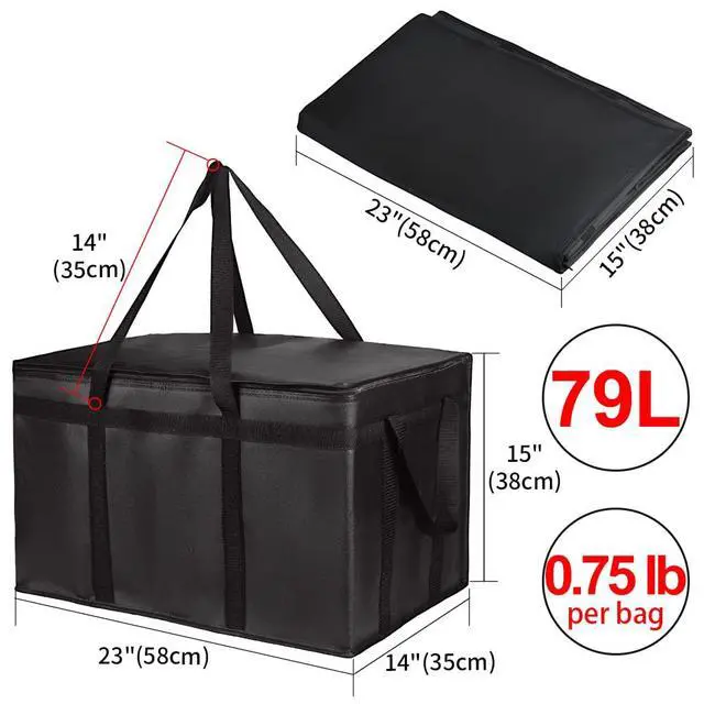 Alt view image 2 of 7 - Insulated Food Delivery Bag, XXXL Insulated Reusable Grocery Cooler/Hot Bags, Tote Bag for Shopping/Travel/Doordash, Catering Bag Doordash 22x14x13, Black, 1-Pack