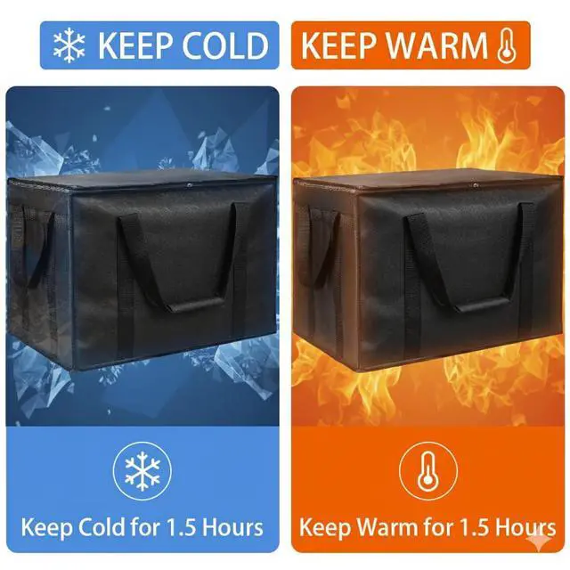 Alt view image 3 of 7 - Insulated Food Delivery Bag, XXXL Insulated Reusable Grocery Cooler/Hot Bags, Tote Bag for Shopping/Travel/Doordash, Catering Bag Doordash 22x14x13, Black, 1-Pack