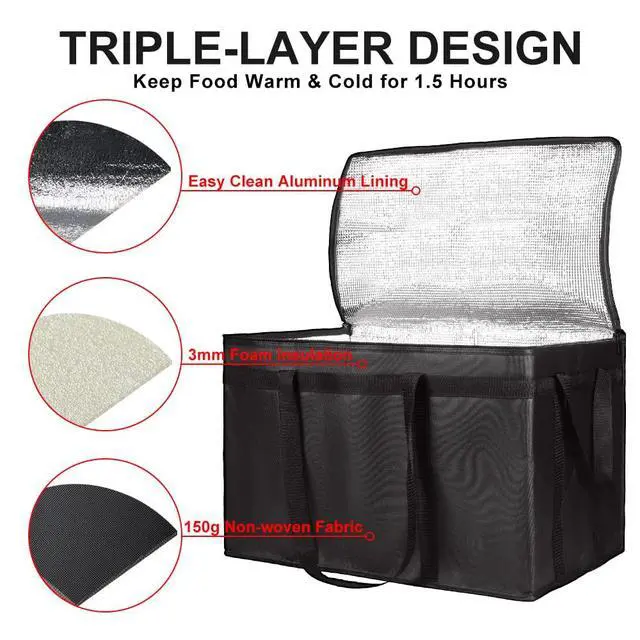 Alt view image 4 of 7 - Insulated Food Delivery Bag, XXXL Insulated Reusable Grocery Cooler/Hot Bags, Tote Bag for Shopping/Travel/Doordash, Catering Bag Doordash 22x14x13, Black, 1-Pack