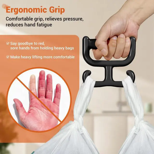 Alt view image 2 of 7 - 2 Pack Grocery Bag Shopping Bag Carrier Holder Handle for Plastic Bags, Each Holds 100lbs Durable Multi Purpose Heavy Duty Comfortable Grip (Black)