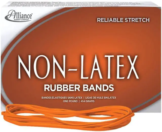 Main image of Rubber 37176#117B Non-Latex Rubber Bands, 1 lb Box Contains Approx. 250 Bands (7" x 1/8", Orange)