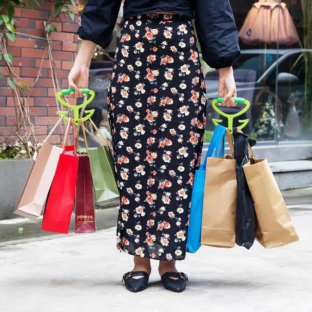 Alt view image 6 of 7 - Handle Grocery Bag Holder Shopping Bag Handle Carrier Each Handle Holds Up to 80lbs, Hanger with Soft Grip Handle, 2 Pack