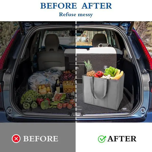Alt view image 6 of 7 - Reusable Grocery Shopping Bags 10 Pack Large Foldable Tote Bags Bulk, Eco Produce Bags with Long Handle for Shopping Groceries Clothes (Grey&Black)