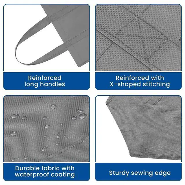 Alt view image 7 of 7 - Reusable Grocery Shopping Bags 10 Pack Large Foldable Tote Bags Bulk, Eco Produce Bags with Long Handle for Shopping Groceries Clothes (Grey&Black)