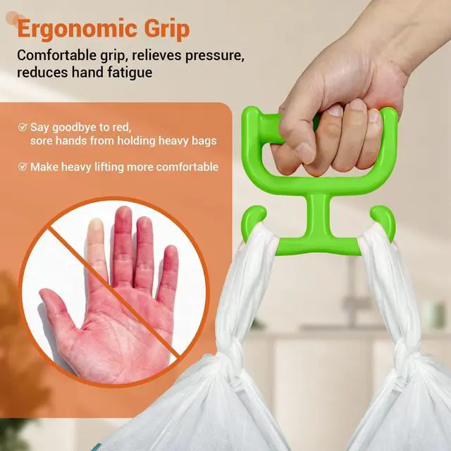 Alt view image 2 of 7 - 2 Pack Grocery Bag Shopping Bag Carrier Holder Handle for Plastic Bags, Each Holds 100lbs Durable Multi Purpose Heavy Duty Comfortable Grip (Green)