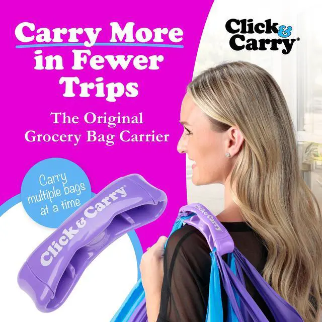 Alt view image 2 of 7 - Grocery Bag Carrier Handle - Carry More in Fewer Trips, 100lb Capacity, Hands-Free, Gel-Padded Ergonomic Design, Shopping & Grocery Bag Holder - As Seen On Shark Tank, Purple, 1 Pack