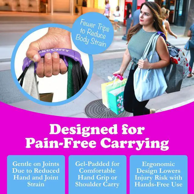 Alt view image 4 of 7 - Grocery Bag Carrier Handle - Carry More in Fewer Trips, 100lb Capacity, Hands-Free, Gel-Padded Ergonomic Design, Shopping & Grocery Bag Holder - As Seen On Shark Tank, Purple, 1 Pack