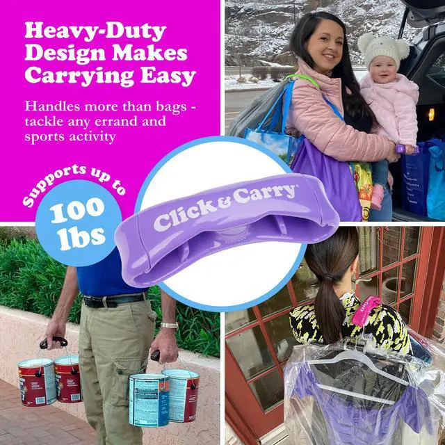 Alt view image 5 of 7 - Grocery Bag Carrier Handle - Carry More in Fewer Trips, 100lb Capacity, Hands-Free, Gel-Padded Ergonomic Design, Shopping & Grocery Bag Holder - As Seen On Shark Tank, Purple, 1 Pack