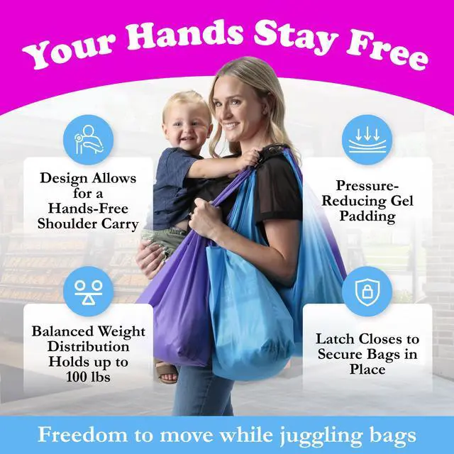 Alt view image 3 of 7 - Grocery Bag Carrier Handle - Carry More in Fewer Trips, 100lb Capacity, Hands-Free, Gel-Padded Ergonomic Design, Shopping & Grocery Bag Holder - As Seen On Shark Tank, Black, 1 Pack
