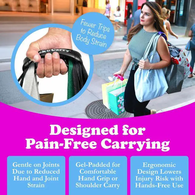 Alt view image 4 of 7 - Grocery Bag Carrier Handle - Carry More in Fewer Trips, 100lb Capacity, Hands-Free, Gel-Padded Ergonomic Design, Shopping & Grocery Bag Holder - As Seen On Shark Tank, Black, 1 Pack
