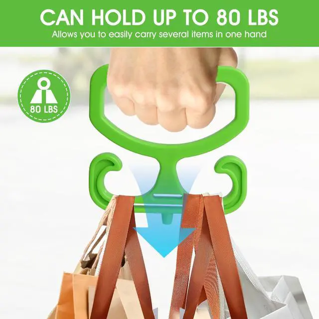 Alt view image 4 of 7 - Grocery Bag Carrier, Shopping Bag Holder Handle Carrier, 2 Pack Heavy Duty Grocery Bag Holder, Each One Holds Up to 100lbs, Fits for Carrying Grocery Bags, Shopping Bags, Buckets ETC. (Green)