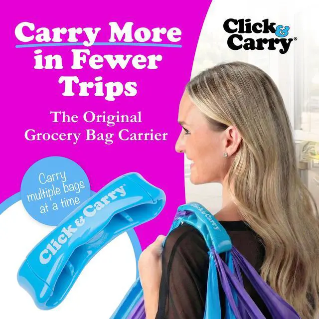 Alt view image 2 of 7 - Grocery Bag Carrier Handle - Carry More in Fewer Trips, 100lb Capacity, Hands-Free, Gel-Padded Ergonomic Design, Shopping & Grocery Bag Holder - As Seen On Shark Tank, Blue, 1 Pack